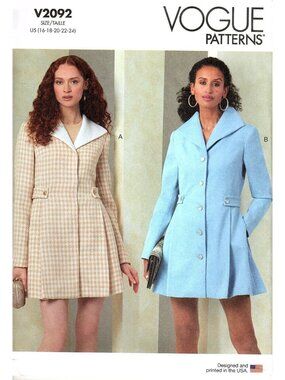 Vogue V2092 Misses 16 to 24 Retro Outerwear Coats Uncut Sewing Pattern